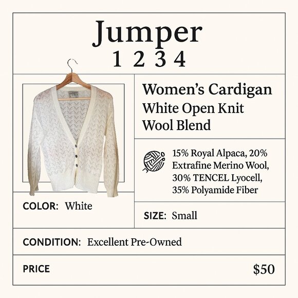Jumper 1234 Open Knit Cardigan – Cream, Size S - Picture 6 of 6